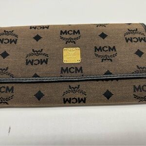 MCM Rare Vintage Brown Denim and Leather Long Wallet X8264